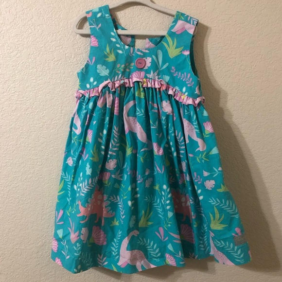 Eleanor Rose Lacey Blue Pink Dinosaur Dress with Pockets - Size 4-5 - Picture 1 of 5